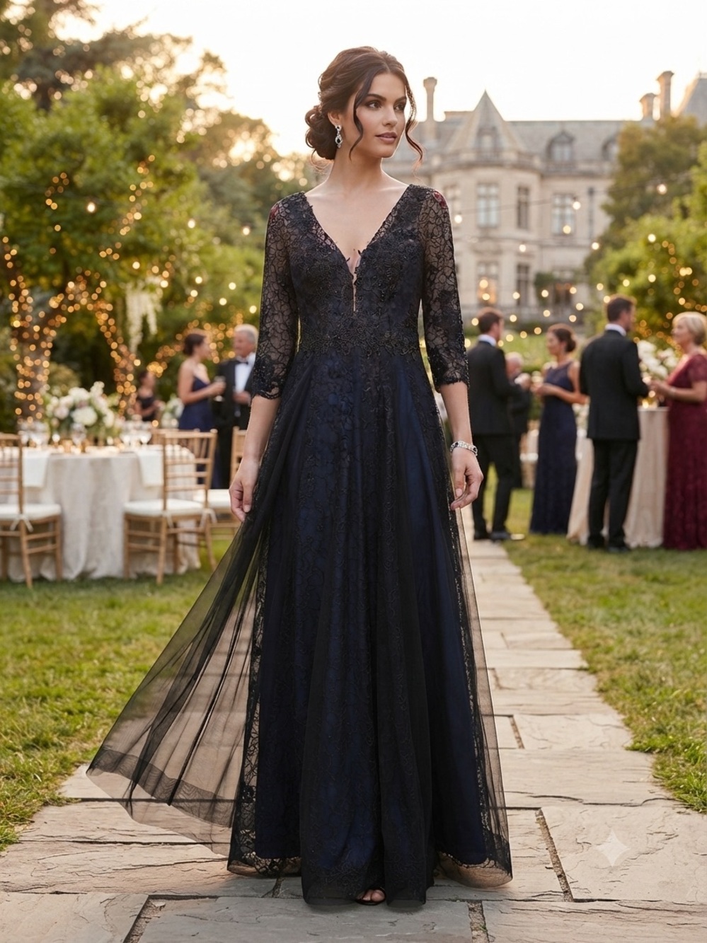 Basix black Label Black Lace V-Neck Maxi Dress 8